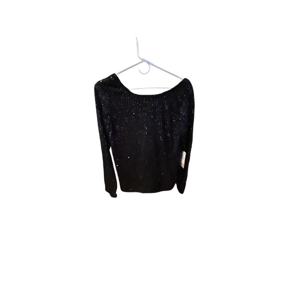 Halogen Classy Sequin Scoop Back Long Sleeve Top Black Party Evening SZ M NWT - Picture 2 of 8